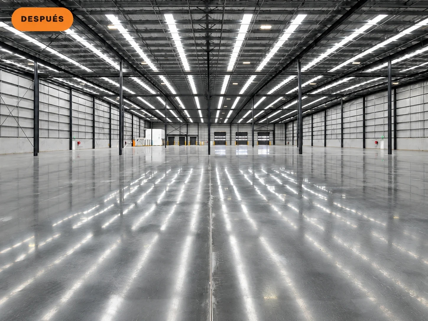 Después: representación de piso industrial pulido y reflectante